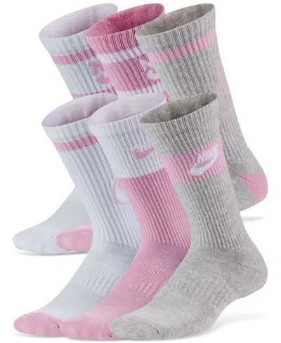 Nike Big Kids Everyday Cushioned Crew Socks, Pack Of 6 In Multicolor Grey