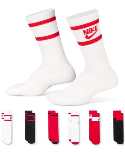 Nike Big Kids Everyday Cushioned Crew Socks, Pack Of 6 In Multicolor Red