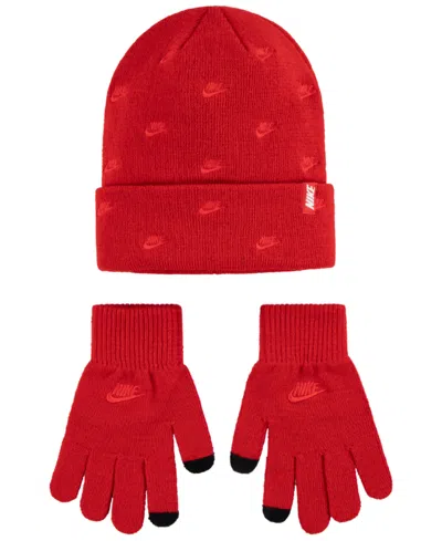Nike Big Kids Futura Toss Peak Beanie Set In University Red