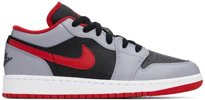 Nike Big Kids Gray & Black Air Jordan 1 Low Sneakers In Black/fire Red-cemen