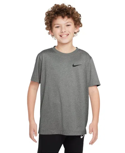 Nike Big Kids Legend Dri-fit Logo Graphic T-shirt In Tumbled Grey,flt Silver,htr