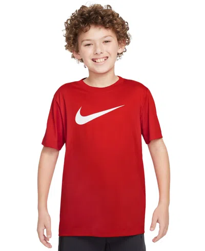 Nike Big Kids' Legend Swoosh-logo Crewneck Dri-fit T-shirt In Red