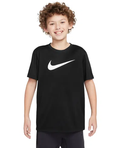 Nike Big Kids' Legend Swoosh-logo Crewneck Dri-fit T-shirt In Black