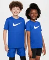 Nike Big Kids' Legend Swoosh-logo Crewneck Dri-fit T-shirt In Blue