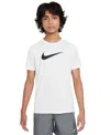 Nike Big Kids' Legend Swoosh-logo Crewneck Dri-fit T-shirt In White