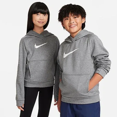 Nike Big Kids' Multi+ Therma-fit Pullover Hoodie In Dark Grey Heather/heather/white