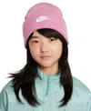 Nike Big Kids Peak Logo Embroidered Ribbed-knit Beanie In Magic Flamingo,(white)