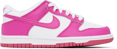 Nike Big Kids Pink & White Dunk Low Sneakers In 102 White/laser Fuch