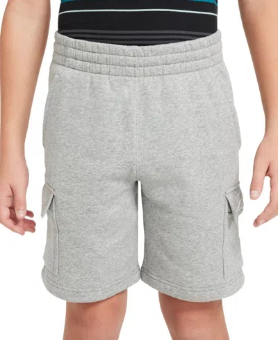 Nike Big Kids Sportswear Club Fleece Cargo Shorts In Dk Grey Heather,base Grey,white