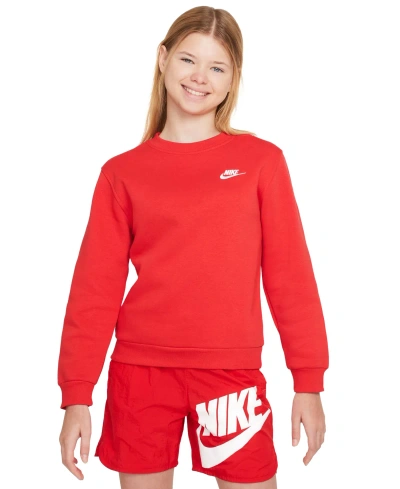 Nike Big Kids Sportswear Club Fleece Classic-fit Sweatshirt In University Red,white