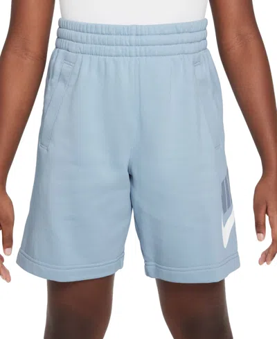 Nike Big Kids Sportswear Club Fleece Logo-print French Terry Shorts In Lt Armory Blue,white,ashen Slate
