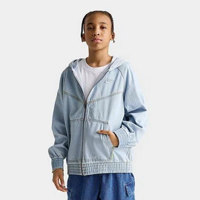Nike Big Kids Sportswear Collection Full-zip Hooded Denim Jacket In Blue