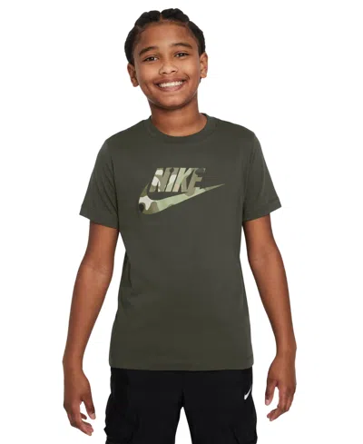 Nike Big Kids Sportswear Cotton Logo Graphic T-shirt In Cargo Khaki