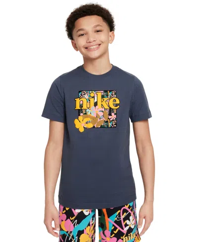 Nike Big Kids Sportswear Crewneck Cotton Graphic T-shirt In Thunder Blue
