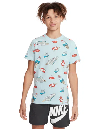 Nike Big Kids Sportswear Ice Cream Print Cotton T-shirt In Glacier Blue
