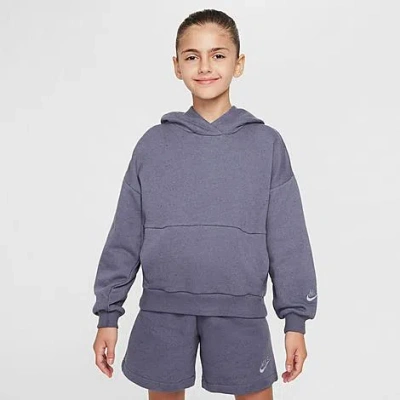 Nike Big Kids' Sportswear Icon Fleece Flyease Pullover Hoodie In Light Carbon/sail/ashen Slate