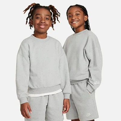 Nike Big Kids' Sportswear Icon Oversized Fleece Crewneck Sweatshirt In Light Pumice/sail/light Silver