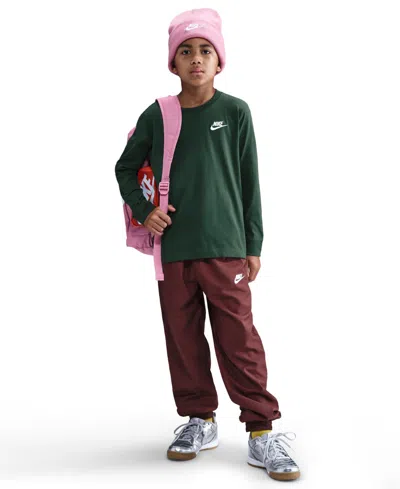 Nike Big Kids Sportswear Logo Embroidered Long-sleeve T-shirt In Green
