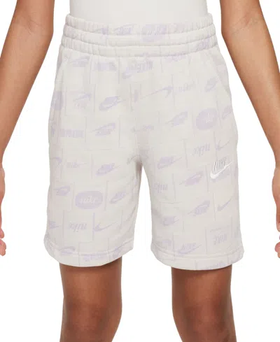 Nike Big Kids Sportswear Printed Club French Terry Shorts In Lt Orewood Brn,white