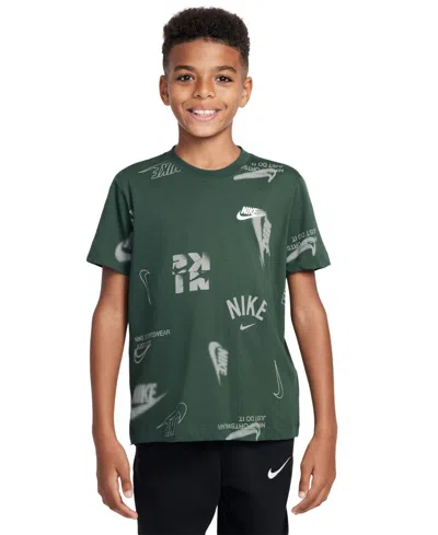 Nike Big Kids Sportswear Printed Cotton T-shirt In Green
