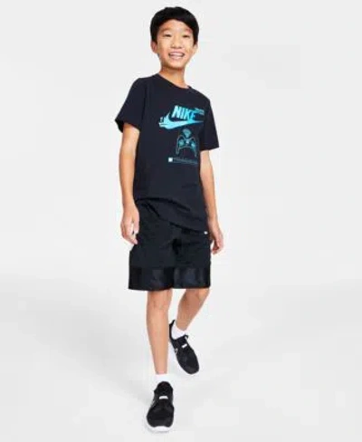 Nike Big Kids Sportswear Printed T Shirt Elite Dri Fit Basketball Shorts Flex Runner 2 Slip On Running Sn In Blue