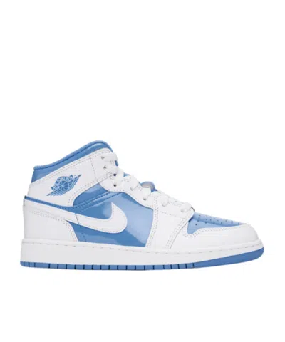 Nike Big Kids White & Blue Air Jordan 1 Mid Se Sneakers In White/legend