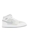 Nike Big Kids White & Gray Air Jordan 1 Mid Se Sneakers In White/metallic Silver