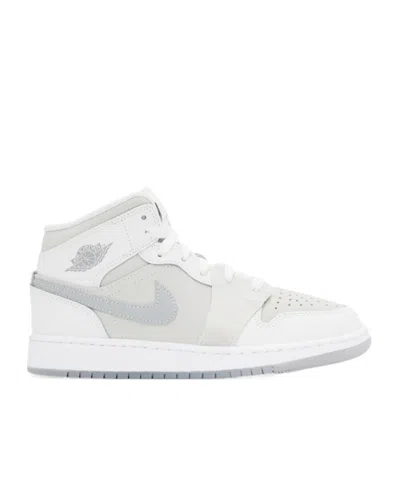 Nike Big Kids White & Gray Air Jordan 1 Mid Se Sneakers In Summit White