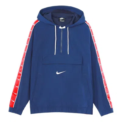 Nike Big Swoosh Cardigan Sports Hooded Jacket Blue Red Bluered