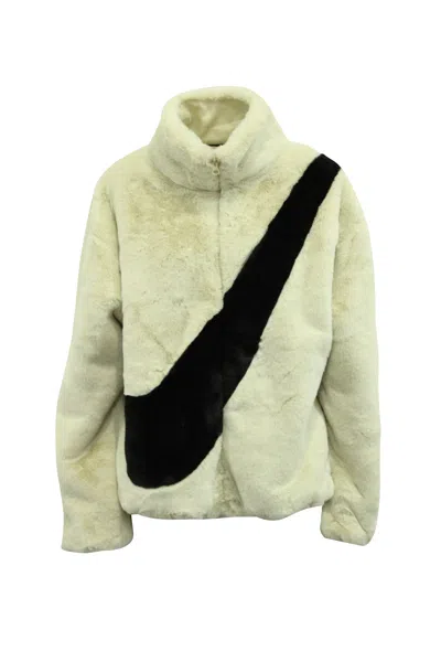 Nike Big Swoosh Jacket In Cream Faux Fur In White