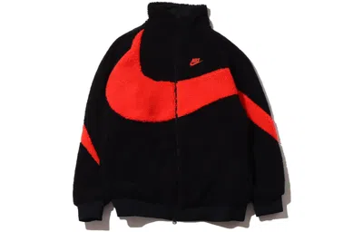 Pre-owned Nike Big Swoosh Reversible Boa Jacket (asia Sizing) Black Chili Red - Bq6546-008