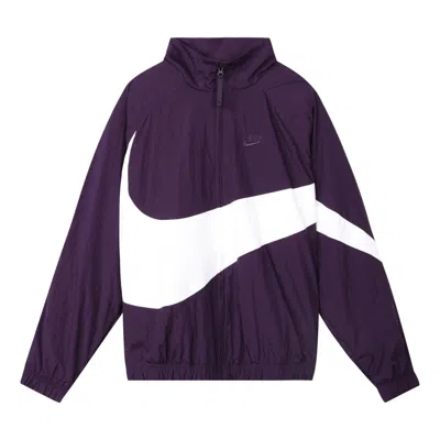 Nike Big Swoosh Sportswear Full Cardigan Woven Stand Collar Jacket For Men Purple In Blue