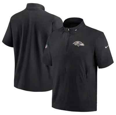 NIKE NIKE  BLACK BALTIMORE RAVENS SIDELINE COACH SHORT SLEEVE HOODIE QUARTER-ZIP JACKET