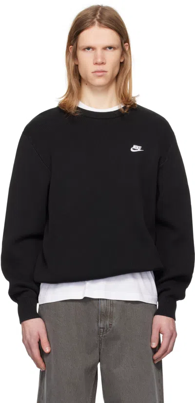 Nike Black Club Crew-neck Sweater In Black/white