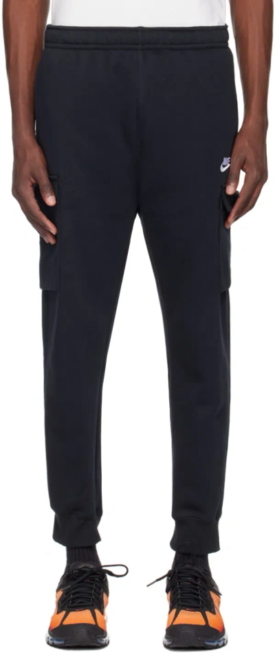 Nike Black Embroidered Cargo Pants In Black/black/white