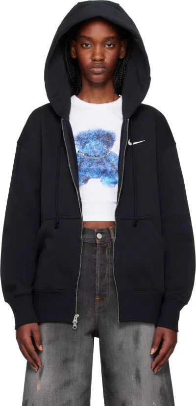 Nike Black Oversized Full-zip Hoodie In Black/sail
