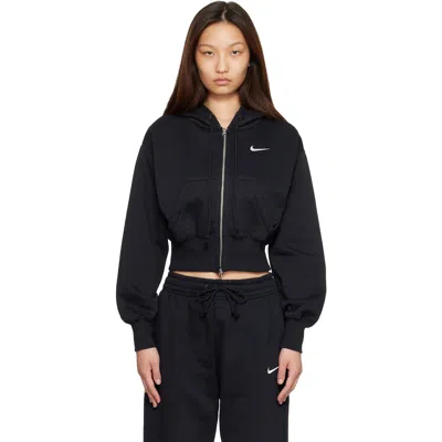 Nike Black Sportswear Phoenix Fleece Loose Full-zip Cropped Hoodie In Multi