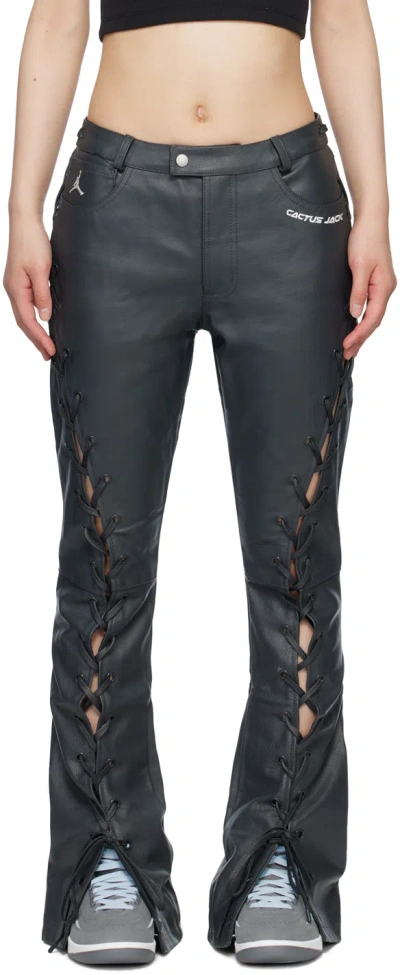 Nike Black Travis Scott Edition Leather Pants In Dk Smoke Grey/sail