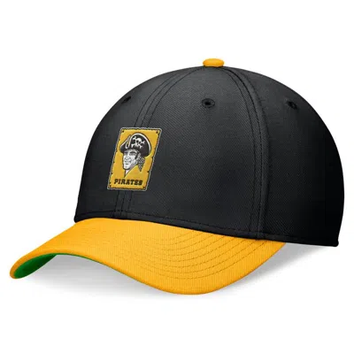 Nike Men's Black/gold Pittsburgh Pirates Cooperstown Collection Rewind Swooshflex Performance Hat In Bk,ug
