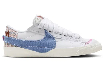 Pre-owned Nike Blazer Low 77 Jumbo Denim Swoosh Boucle (women's) Sneakers In White/blue Whisper/sail