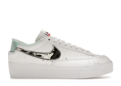 Pre-owned Nike Blazer Low Platform Black Iridescent (women's) Sneakers In White/mint Foam/siren Red