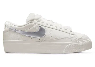 Pre-owned Nike Blazer Low Platform Faux Sherpa Fur (women's) Sneakers In Sail/metallic Silver