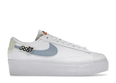 Pre-owned Nike Blazer Low Platform Next Nature Boarder Blue (women's) Sneakers In White/pink Oxford/pale Ivory