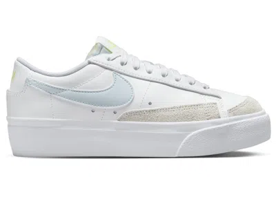 Pre-owned Nike Blazer Low Platform (women's) Sneakers In White/light Lemon Twist/blue Tint