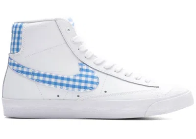 Pre-owned Nike Blazer Mid 77 Blue Gingham (women's) Sneakers In White/university Blue