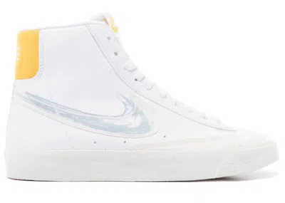 Pre-owned Nike Blazer Mid 77 Painted Swoosh Sneakers In White/royal Tint/solar Flare