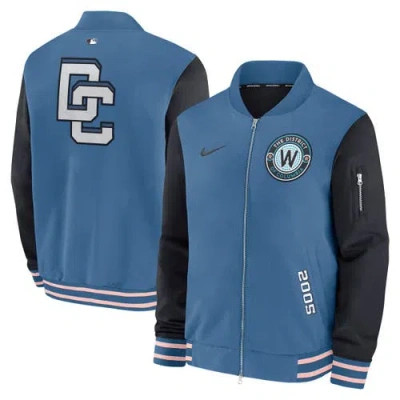 Nike Blue Washington Nationals 2025 City Connect Authentic Collection Full-zip Dugout Bomber Jacket