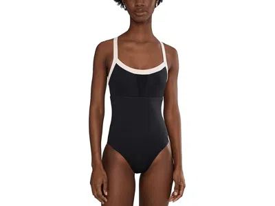 Nike Bold Color Block V-back One Piece In Black