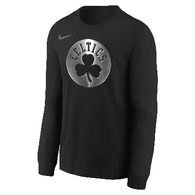 Nike Boston Celtics Courtside Big Kids'  Nba Boxy Long-sleeve T-shirt In Black