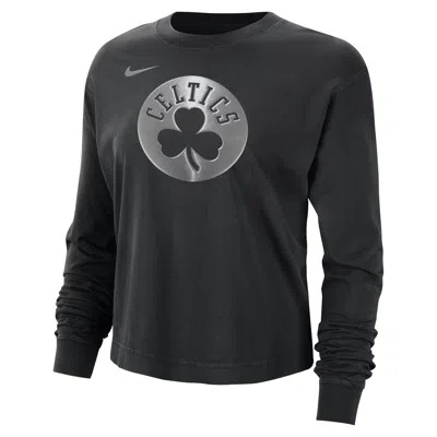Nike Boston Celtics Courtside  Women's Nba Shine Boxy Long-sleeve T-shirt In Black